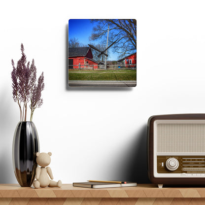 U R There Photography Imlay Reds Rustic Farmhouse Acrylic Analog Wall Clock