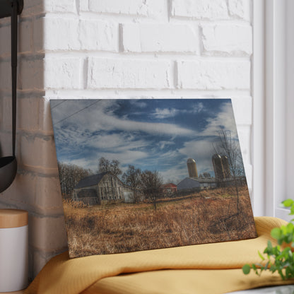 U R There Photography Newark Road White II Rustic Farmhouse Tempered-Glass Cutting Board