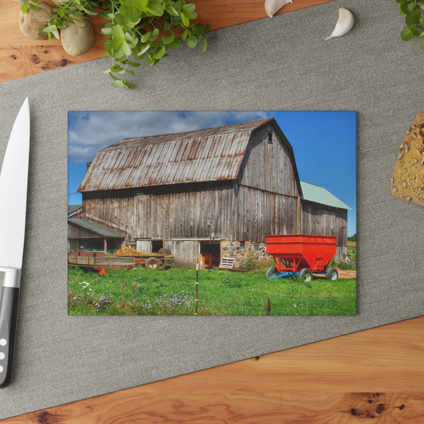 U R There Photography Kings Mill Grey Rustic Farmhouse Tempered-Glass Cutting Board