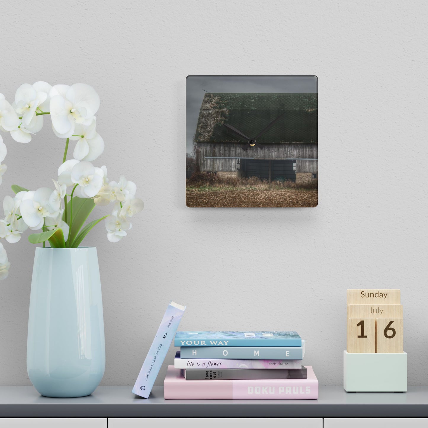 U R There Photography Stone Road Old Grey II Rustic Farmhouse Acrylic Analog Wall Clock