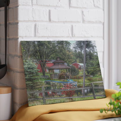 U R There Photography Columbiaville Gazebo Rustic Farmhouse Tempered-Glass Cutting Board