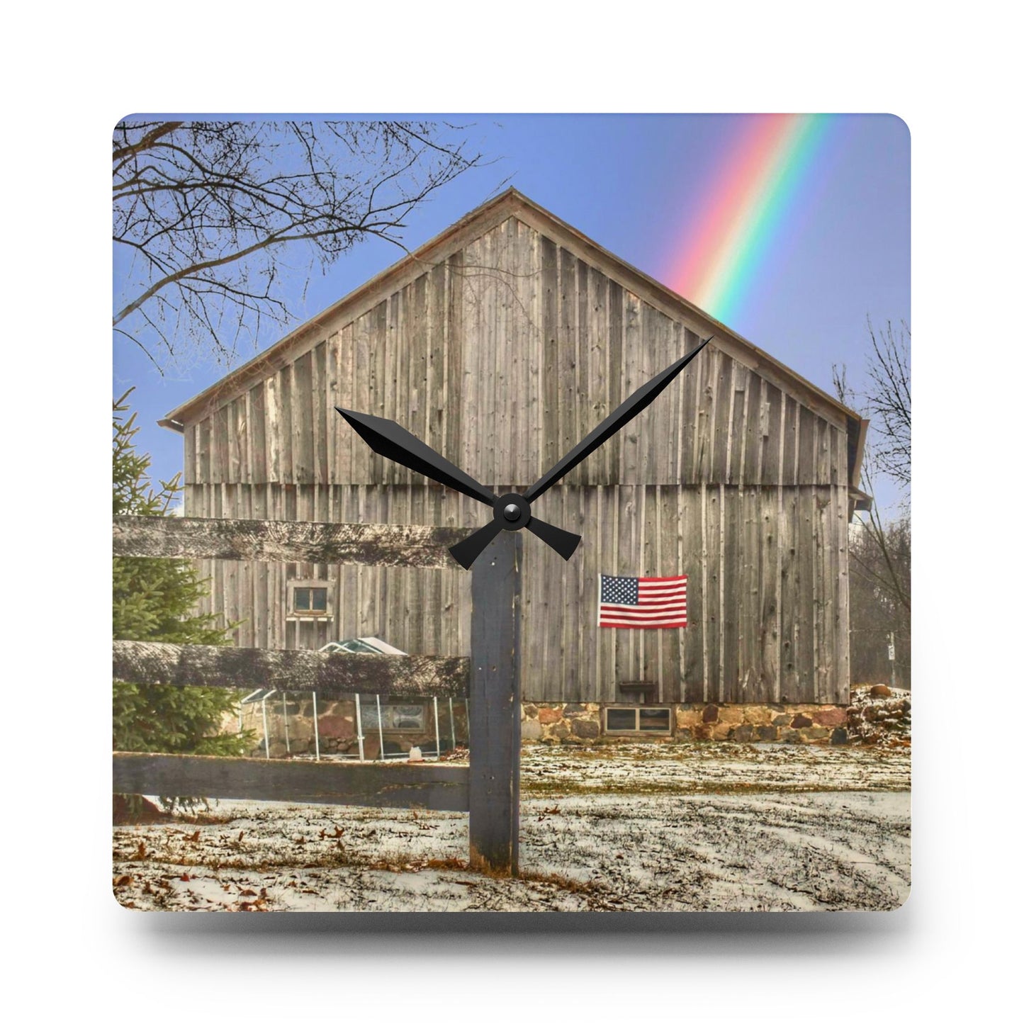 U R There Photography Barn Blessings on Sutton Road Rustic Farmhouse Acrylic Analog Wall Clock