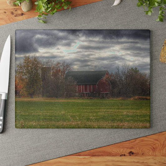 U R There Photography Booth Road Hidden Red I Rustic Farmhouse Tempered-Glass Cutting Board