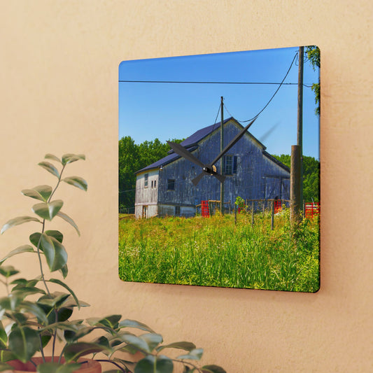 U R There Photography Greenwood Road Whitewash Grey Rustic Farmhouse Acrylic Analog Wall Clock
