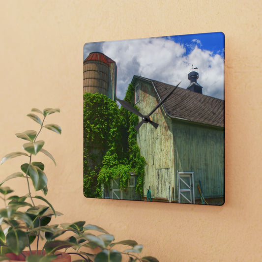 U R There Photography Clark Road Meadow Green Rustic Farmhouse Acrylic Analog Wall Clock
