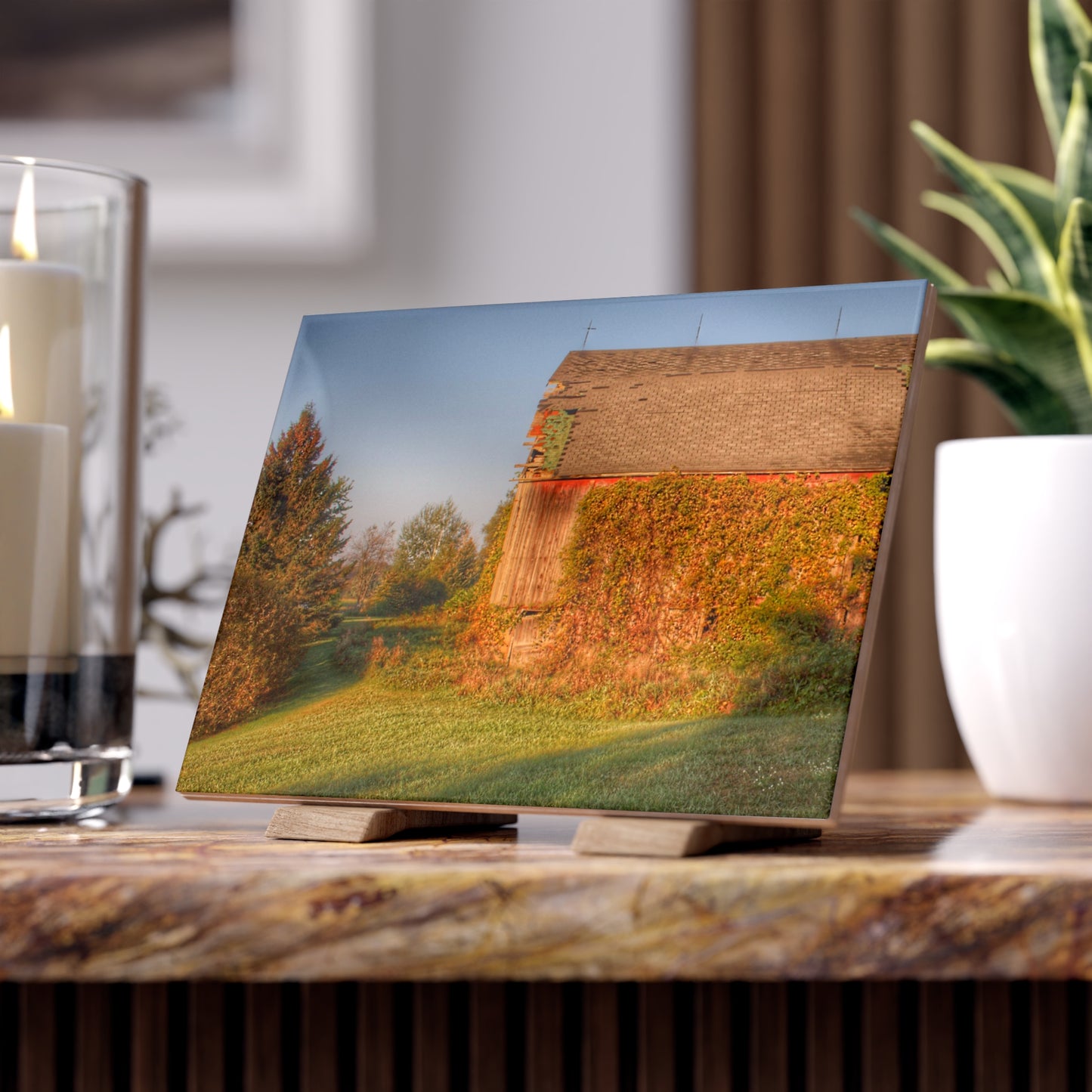 U R There Photography Bearanger Road Red Rustic Farmhouse Decorative Ceramic Tile