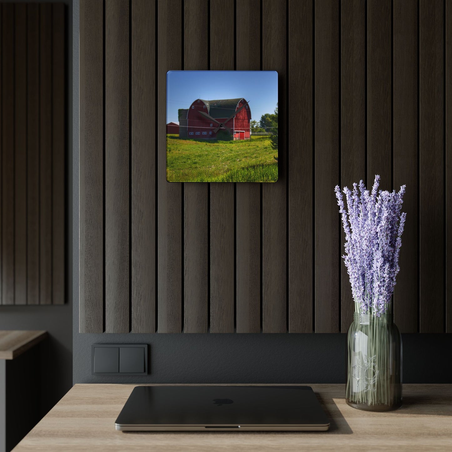 U R There Photography Hegal Road Red Rustic Farmhouse Acrylic Analog Wall Clock
