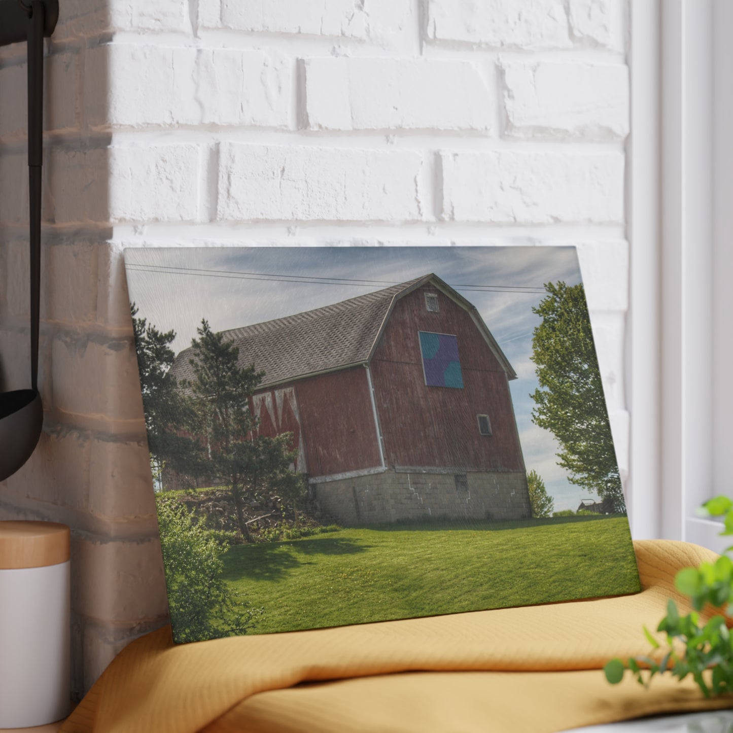 U R There Photography Mertz Road Quilted Red Rustic Farmhouse Tempered-Glass Cutting Board