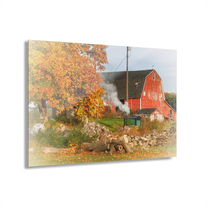 U R There Photography Greenwood Road Red in the Fall Rustic Farmhouse Acrylic Wall Print