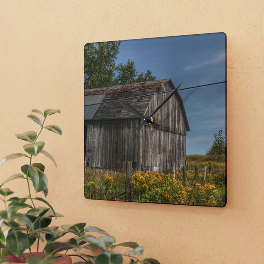 U R There Photography Schott Road Grey I Rustic Farmhouse Acrylic Analog Wall Clock