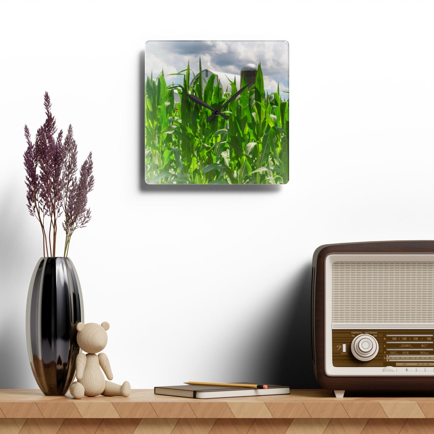 U R There Photography Beyond the Corn in Millington Rustic Farmhouse Acrylic Analog Wall Clock