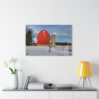 U R There Photography Barnes Road Winter Red Rustic Farmhouse Acrylic Wall Print
