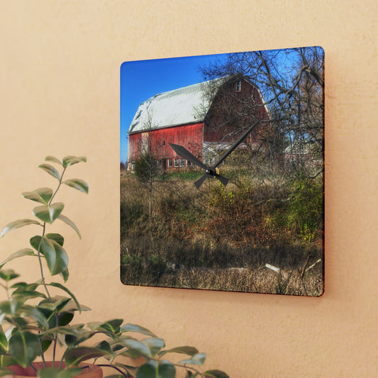 U R There Photography Hadley Red I Rustic Farmhouse Acrylic Analog Wall Clock