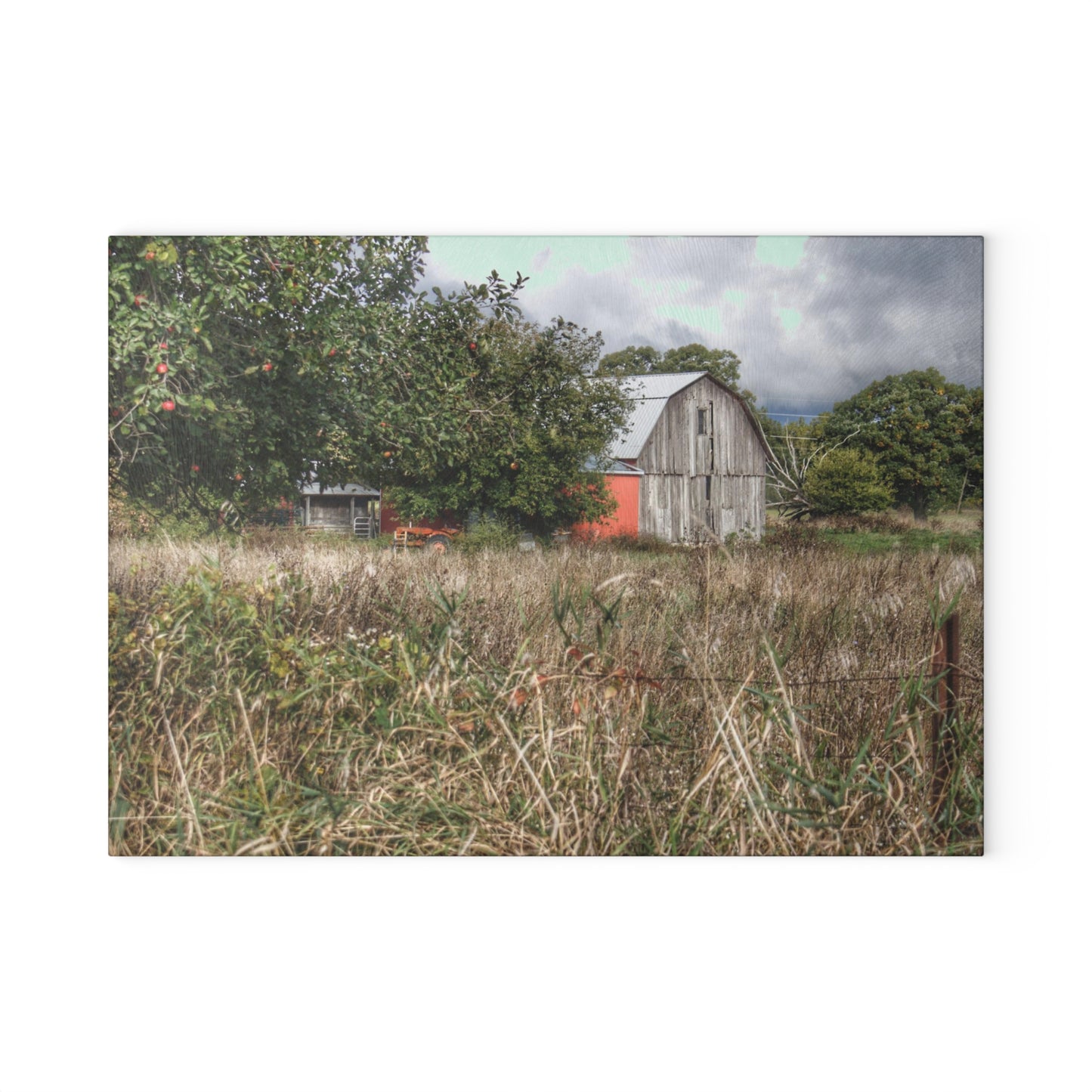 U R There Photography East Frances Road Hidden Grey I Rustic Farmhouse Tempered-Glass Cutting Board