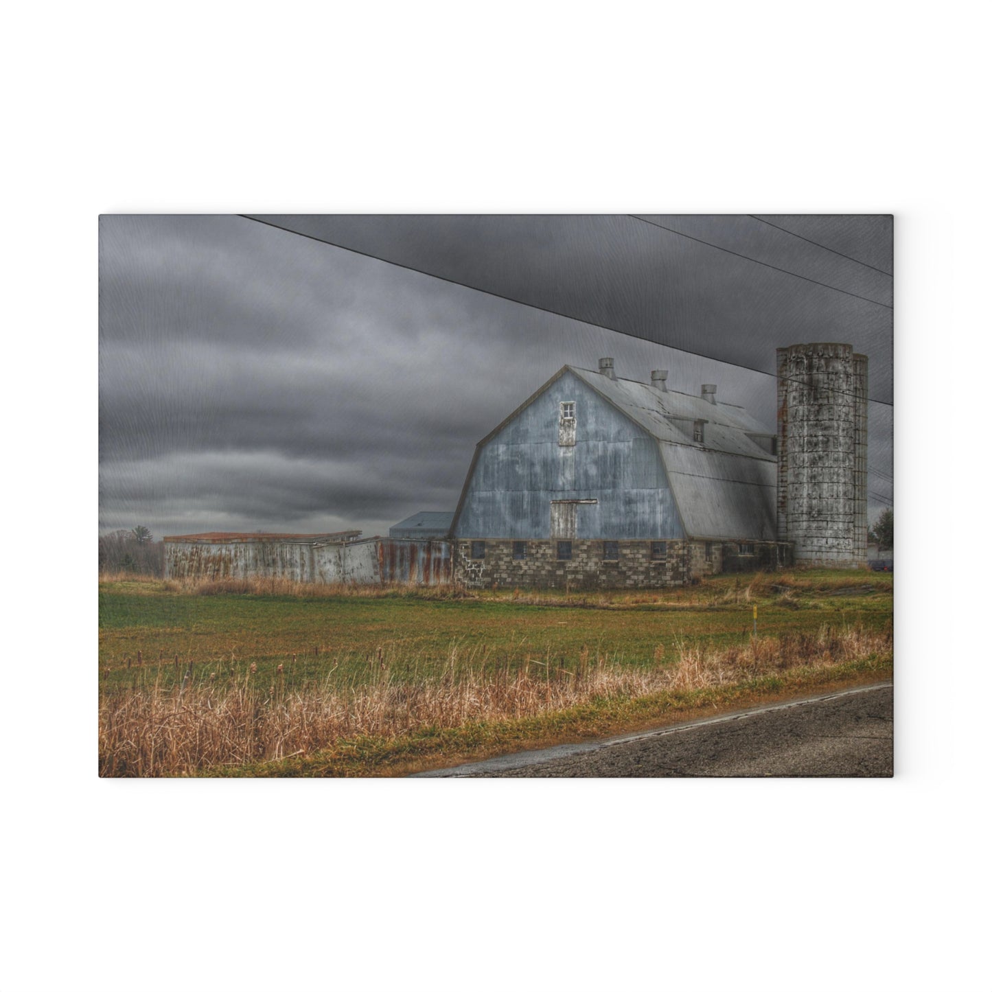 U R There Photography Daley Road Grey IV Rustic Farmhouse Tempered-Glass Cutting Board