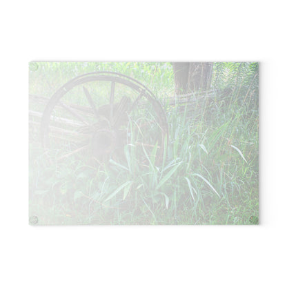 U R There Photography Wagon Wheel Fences Rustic Farmhouse Tempered-Glass Cutting Board