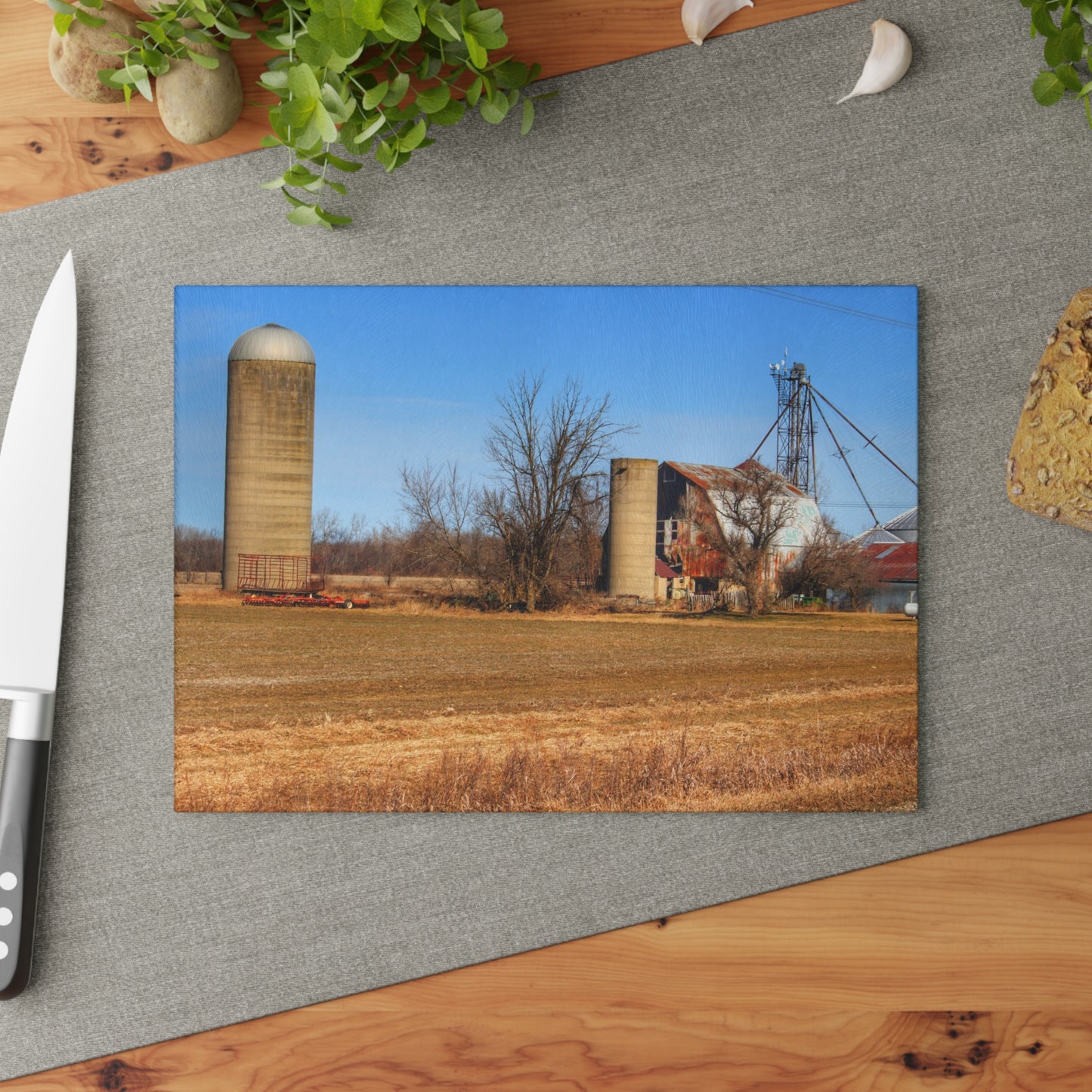 U R There Photography North Cemetery Roads Forgotten Grey Rustic Farmhouse Tempered-Glass Cutting Board