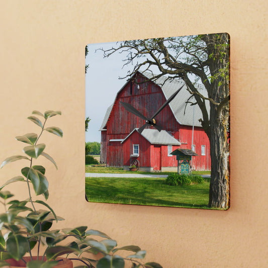 U R There Photography French Road Centennial Reds I Rustic Farmhouse Acrylic Analog Wall Clock
