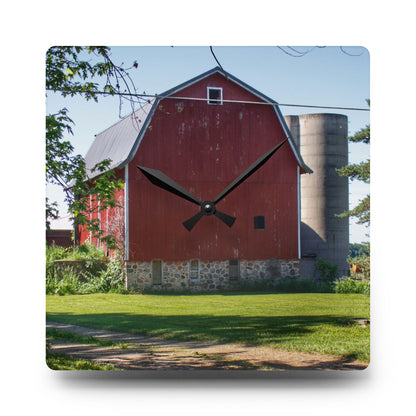 U R There Photography Mayville Road Red Rustic Farmhouse Acrylic Analog Wall Clock