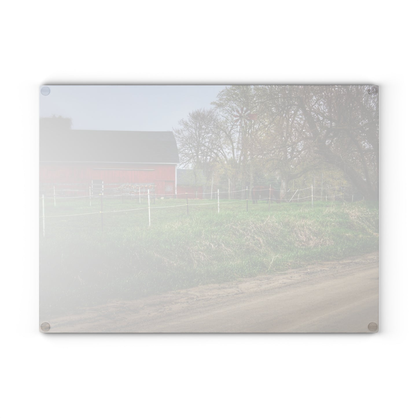 U R There Photography West Lake Road Farm and Filly I Rustic Farmhouse Tempered-Glass Cutting Board