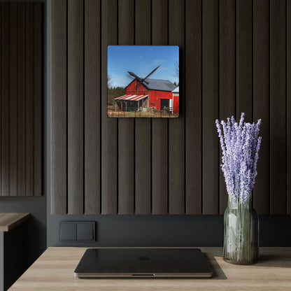 U R There Photography Cass City Carousel Red Rustic Farmhouse Acrylic Analog Wall Clock