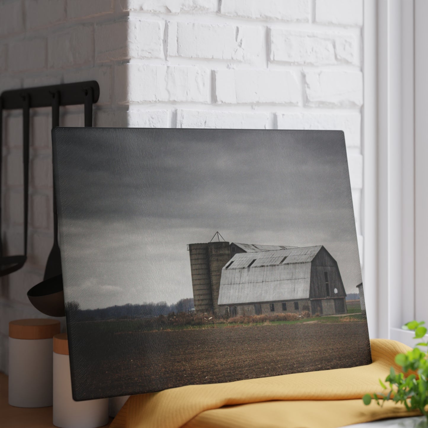 U R There Photography North Gates Road Old Grey II Rustic Farmhouse Tempered-Glass Cutting Board