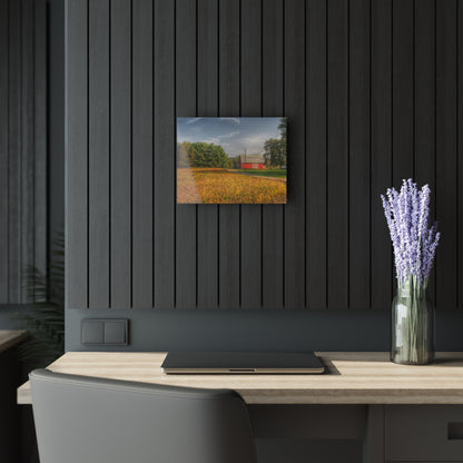 U R There Photography Red Barn on Golden Field Rustic Farmhouse Acrylic Analog Wall Clock