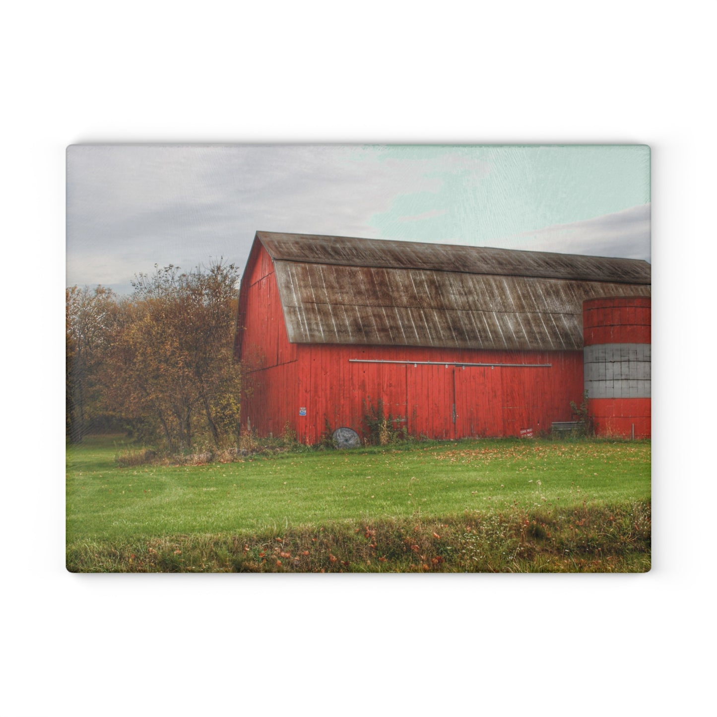 U R There Photography Oak Road Barber Barn I Rustic Farmhouse Tempered-Glass Cutting Board