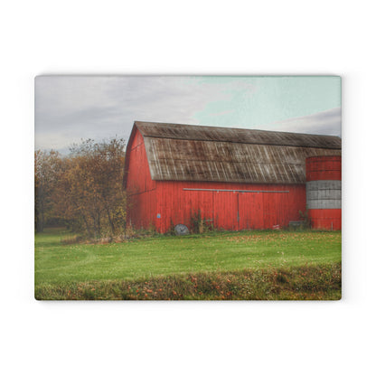 U R There Photography Oak Road Barber Barn I Rustic Farmhouse Tempered-Glass Cutting Board