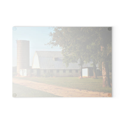 U R There Photography White Barn and Silo Rustic Farmhouse Tempered-Glass Cutting Board