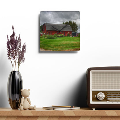 U R There Photography Country Red Rustic Farmhouse Acrylic Analog Wall Clock