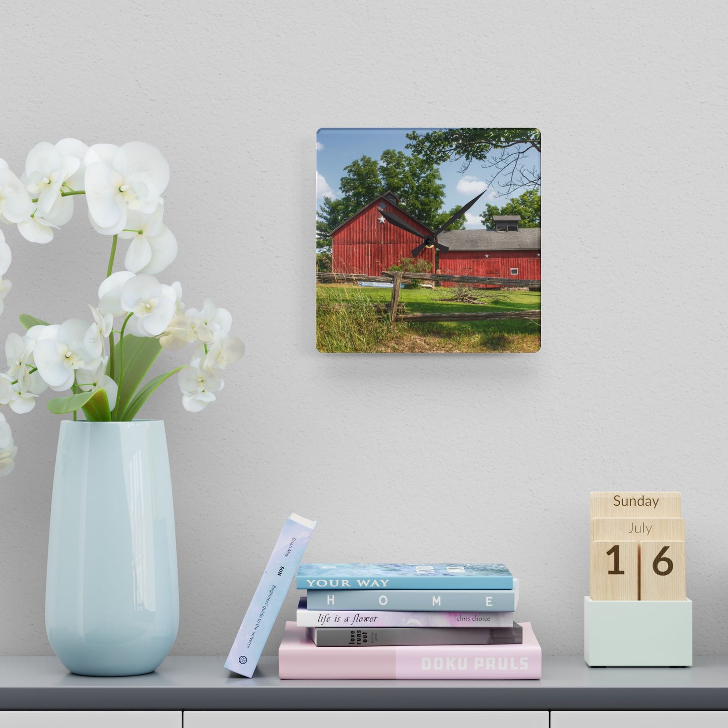 U R There Photography Hollow Corners Star Barn Rustic Farmhouse Acrylic Analog Wall Clock