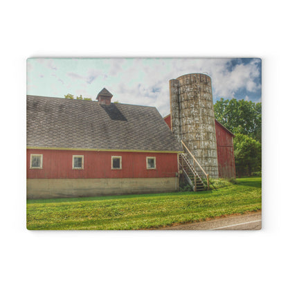 U R There Photography Metamora Red Silo Rustic Farmhouse Tempered-Glass Cutting Board