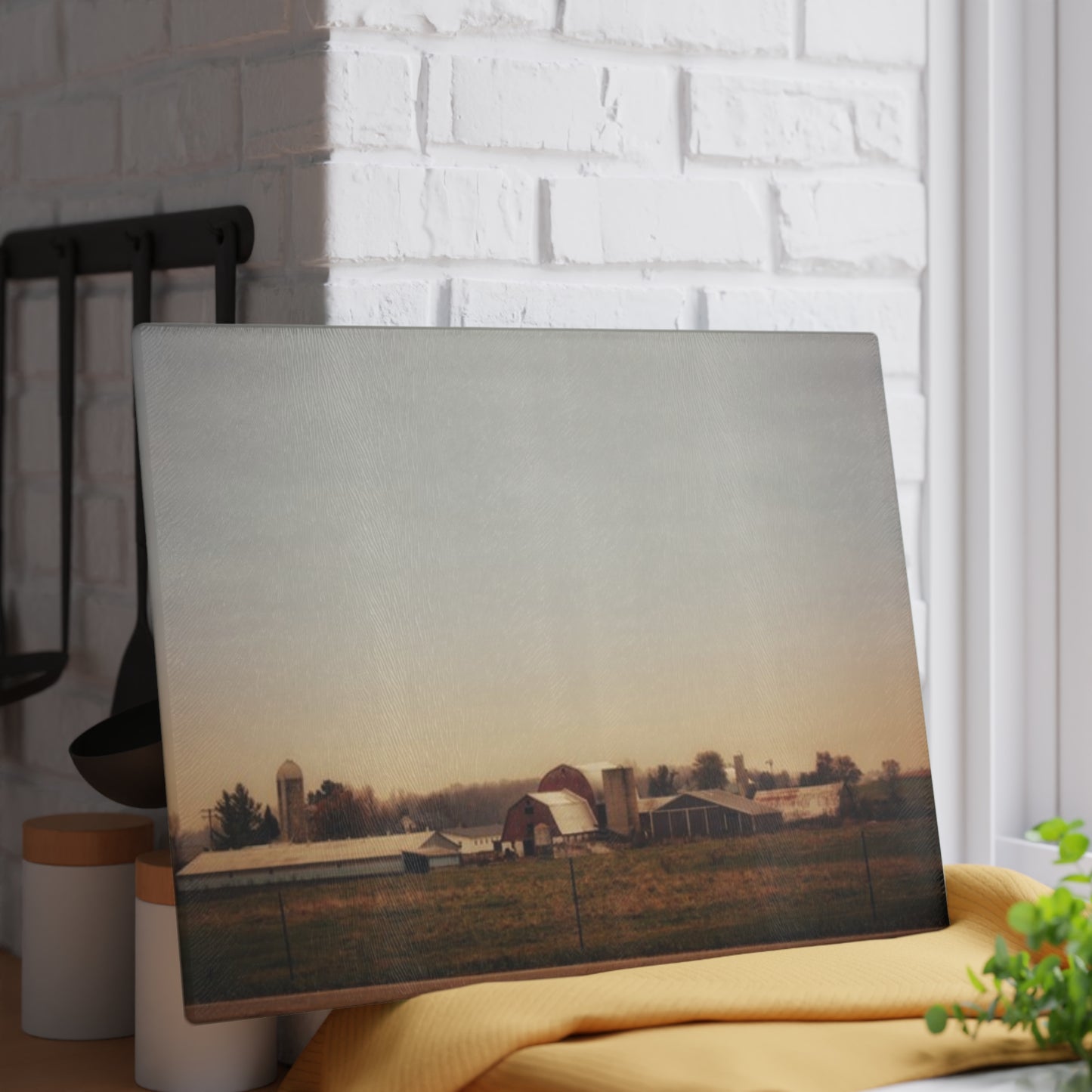 U R There Photography Marlette Road Farm II Rustic Farmhouse Tempered-Glass Cutting Board