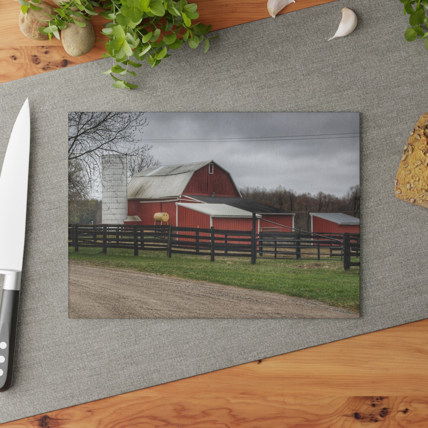 U R There Photography West Lake Road Happy Barn Rustic Farmhouse Tempered-Glass Cutting Board