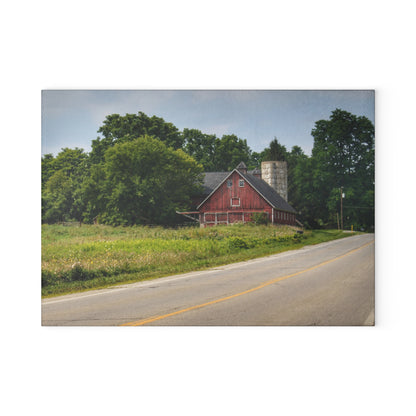U R There Photography Metamora Red II Rustic Farmhouse Tempered-Glass Cutting Board