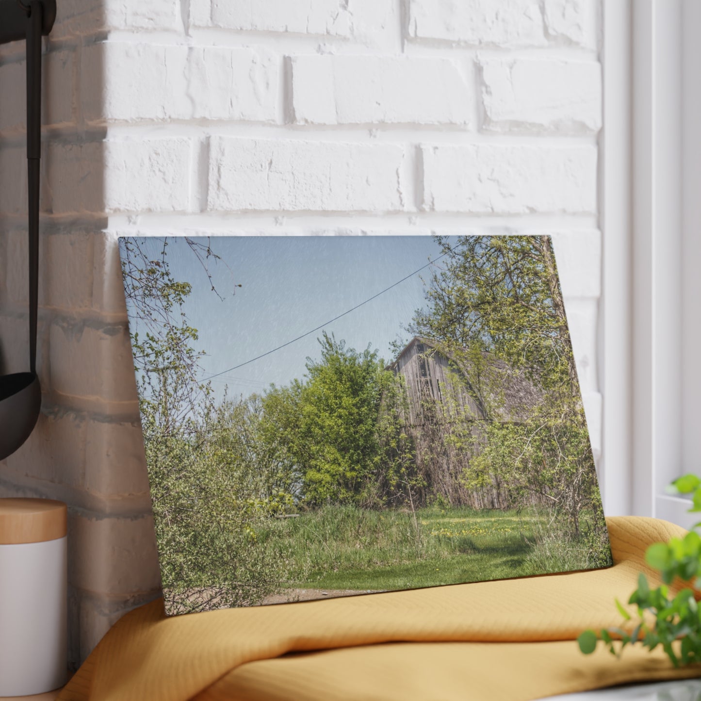 U R There Photography Bishop Road Grey II Rustic Farmhouse Tempered-Glass Cutting Board