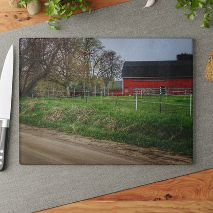 U R There Photography West Lake Road Farm and Filly I Rustic Farmhouse Tempered-Glass Cutting Board
