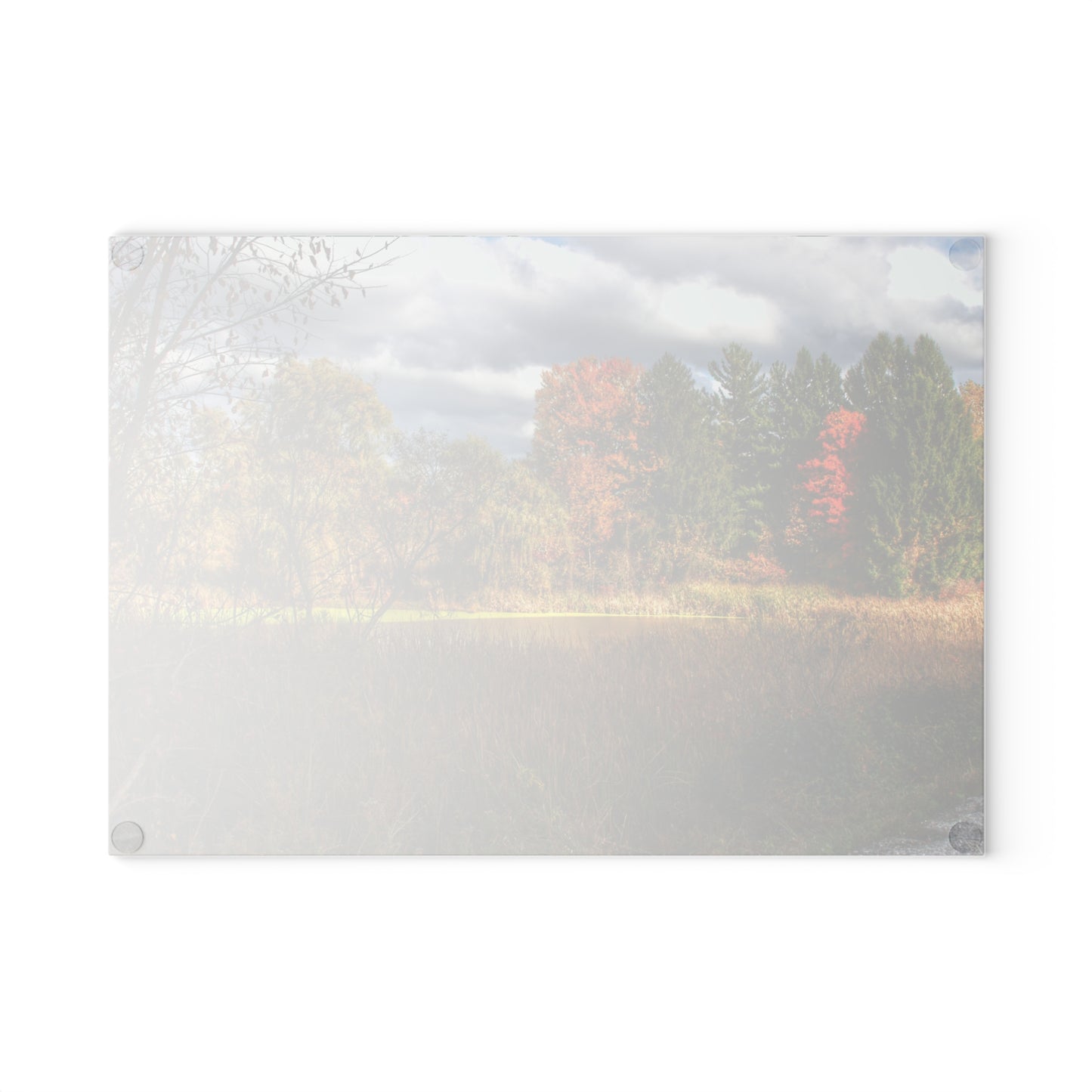 U R There Photography Fall Pond on Sutton Road Rustic Farmhouse Tempered-Glass Cutting Board