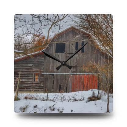 U R There Photography Hayes Road Grey in Winter I Rustic Farmhouse Acrylic Analog Wall Clock