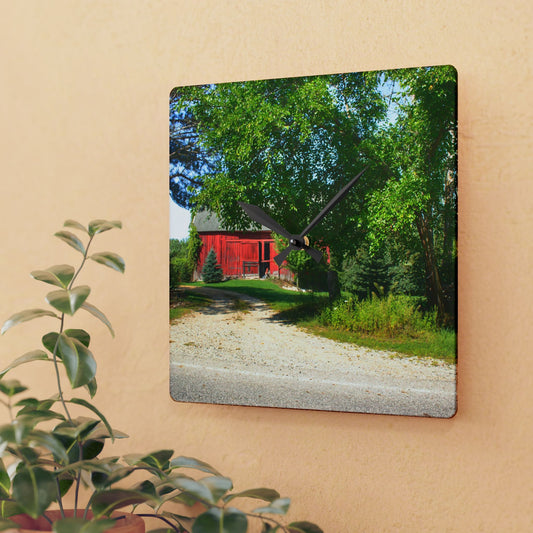 U R There Photography Caro Hidden Red Rustic Farmhouse Acrylic Analog Wall Clock