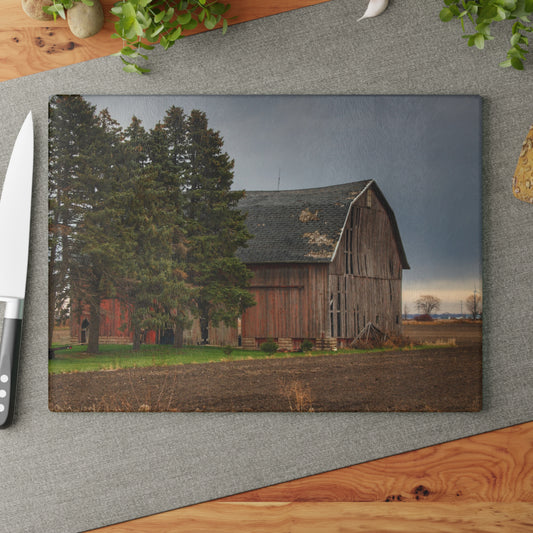 U R There Photography Owendale Red Rustic Farmhouse Tempered-Glass Cutting Board
