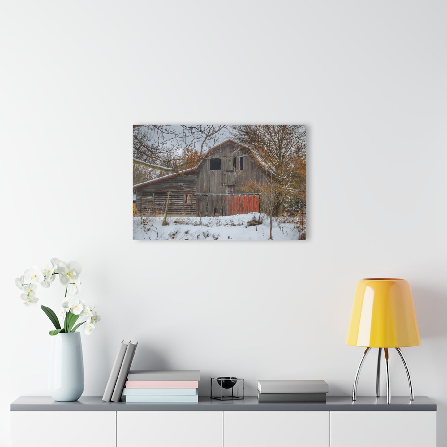 U R There Photography Hayes Road Grey in Winter I Rustic Farmhouse Acrylic Wall Print