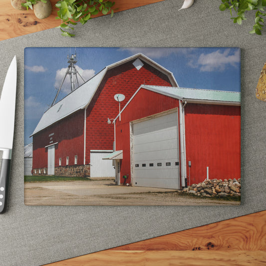 U R There Photography Darbee Red Rustic Farmhouse Tempered-Glass Cutting Board