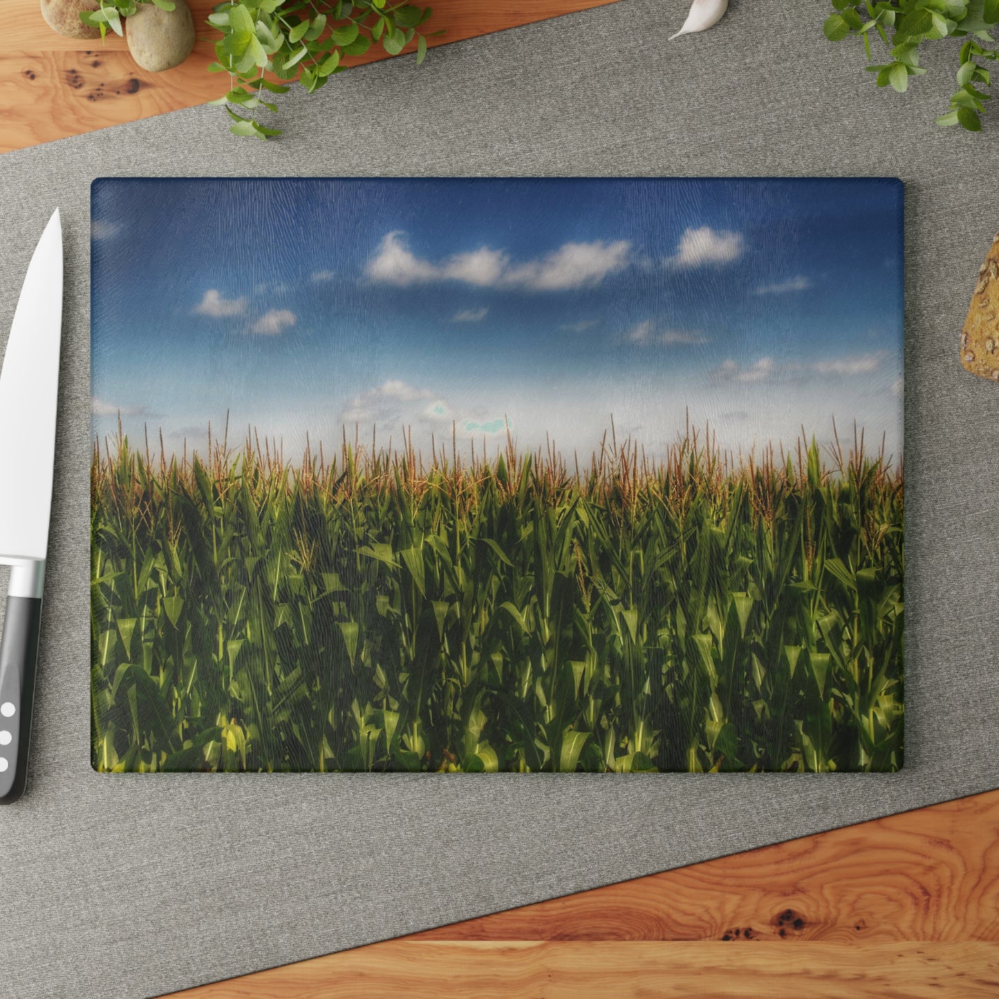 Barn Boutique Rustic Tempered-Glass Cutting Board| Sky-High Corn