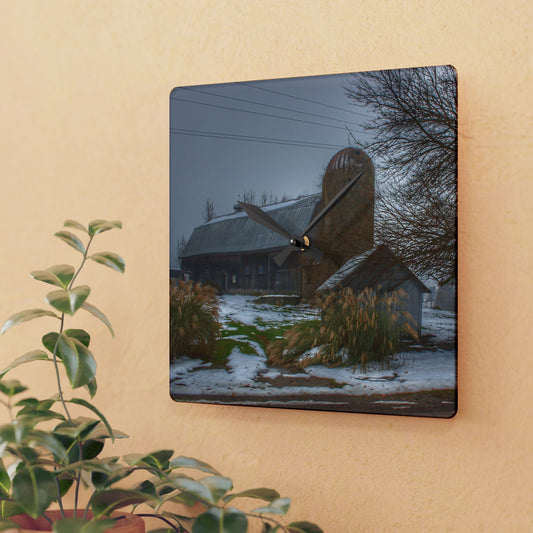 U R There Photography Ludwig Road Greys in the Fog Rustic Farmhouse Acrylic Analog Wall Clock