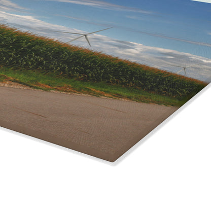 U R There Photography Gilford Road Corn Row I Rustic Farmhouse Tempered-Glass Cutting Board
