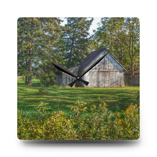 Bowers Road Little White Rustic Farmhouse Acrylic Analog Wall Clock 10.75'' × 10.75'' (Square)