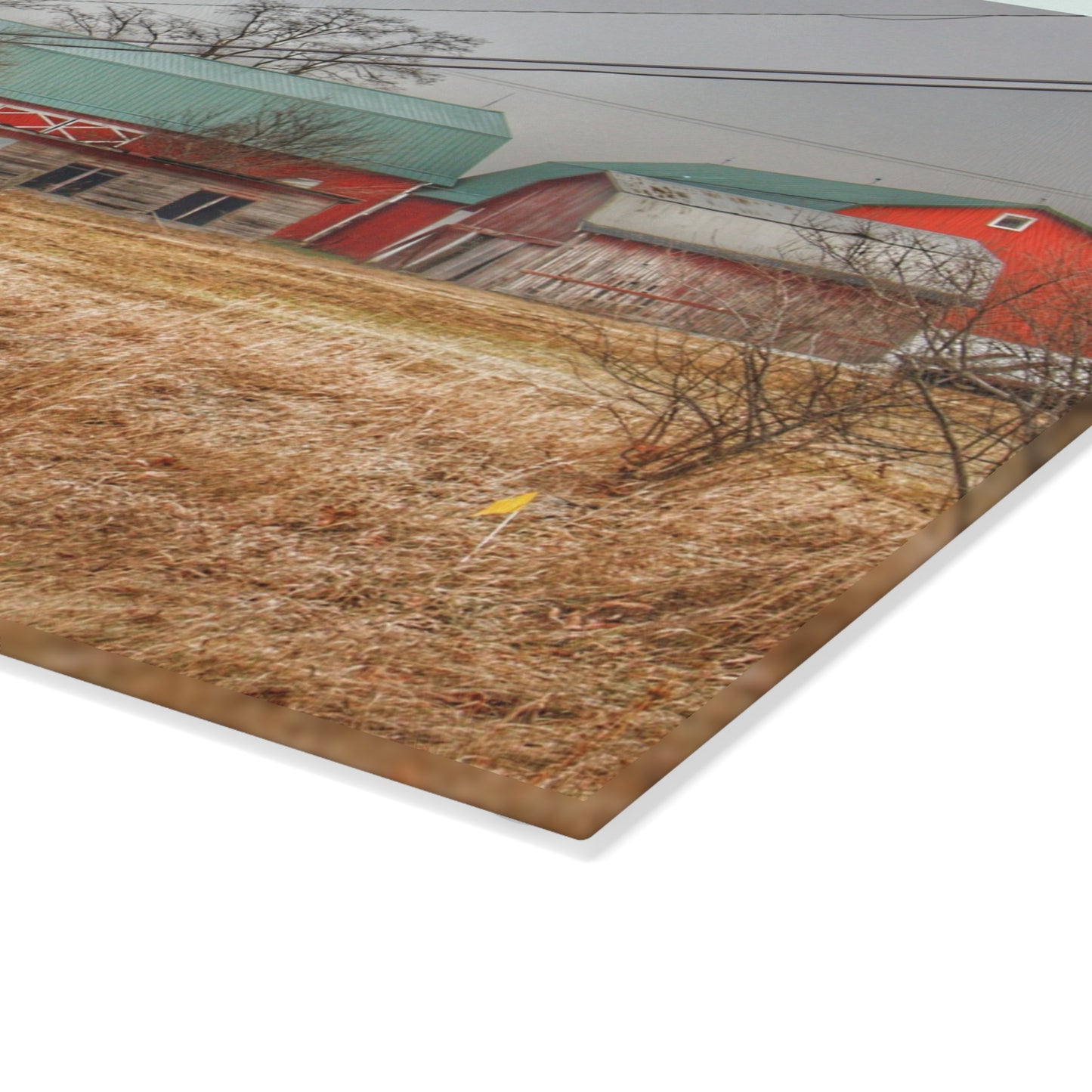 U R There Photography Mound Road Reds and Silo Rustic Farmhouse Tempered-Glass Cutting Board