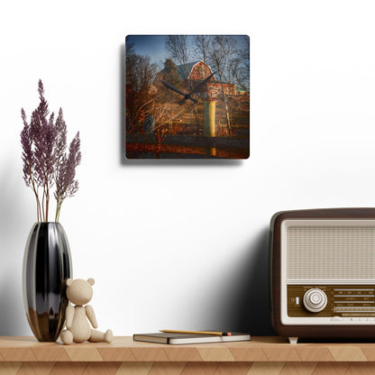 U R There Photography Marathon Road Hillside Red II Rustic Farmhouse Acrylic Analog Wall Clock